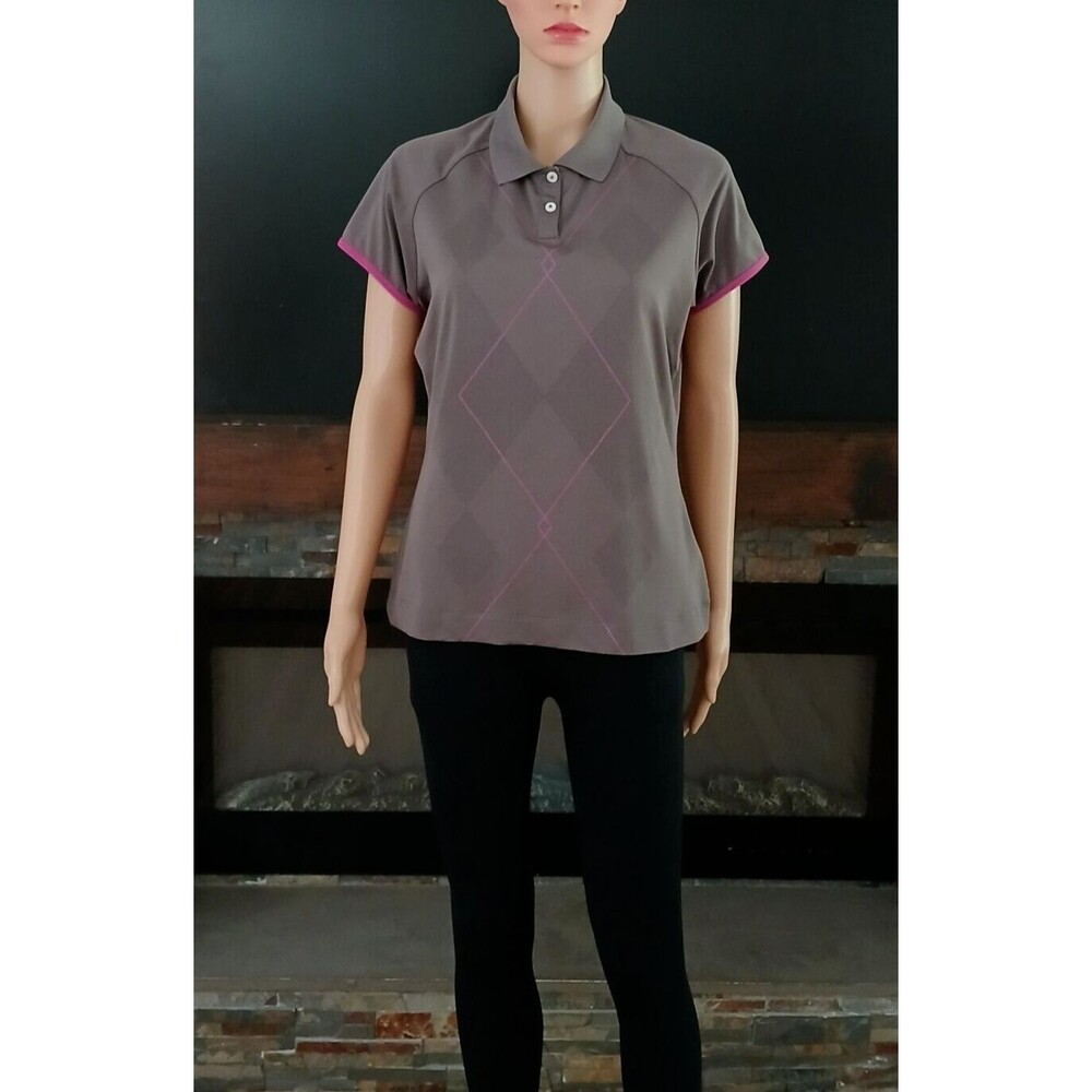 Nike Golf Dry Fit Top Medium Women's Collard Button Gray & Pink Short Sleeve Top
